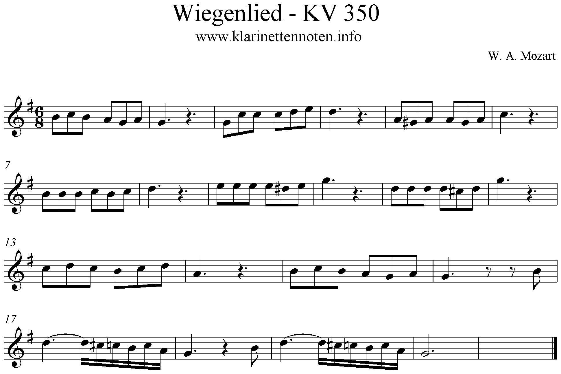 Wiegenlied, KV350, Mozart, G-Dur, Klarinette, Clarinet
